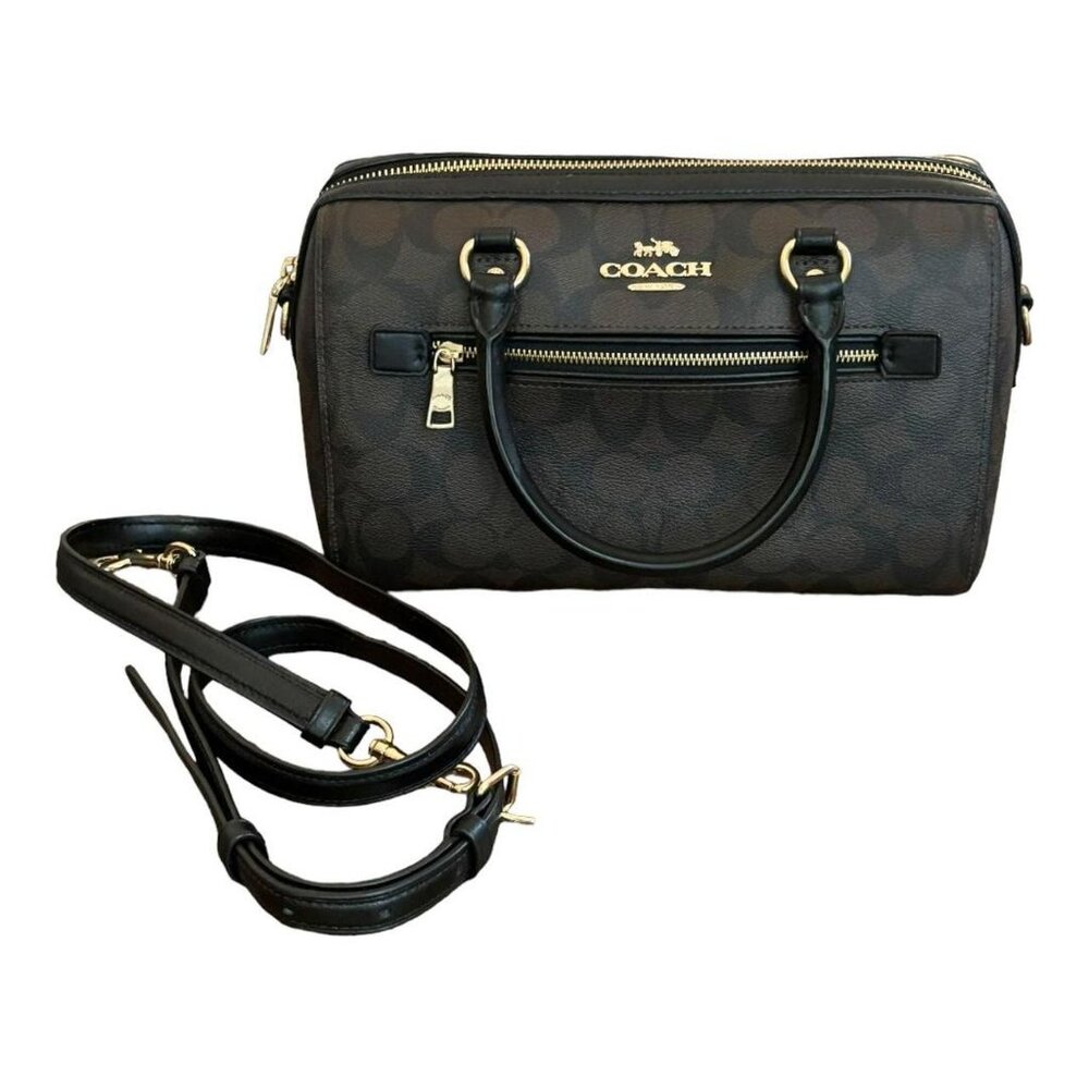 Coach, handbag crossbody, Rowan style, with classic “C” print. Leather, Gold